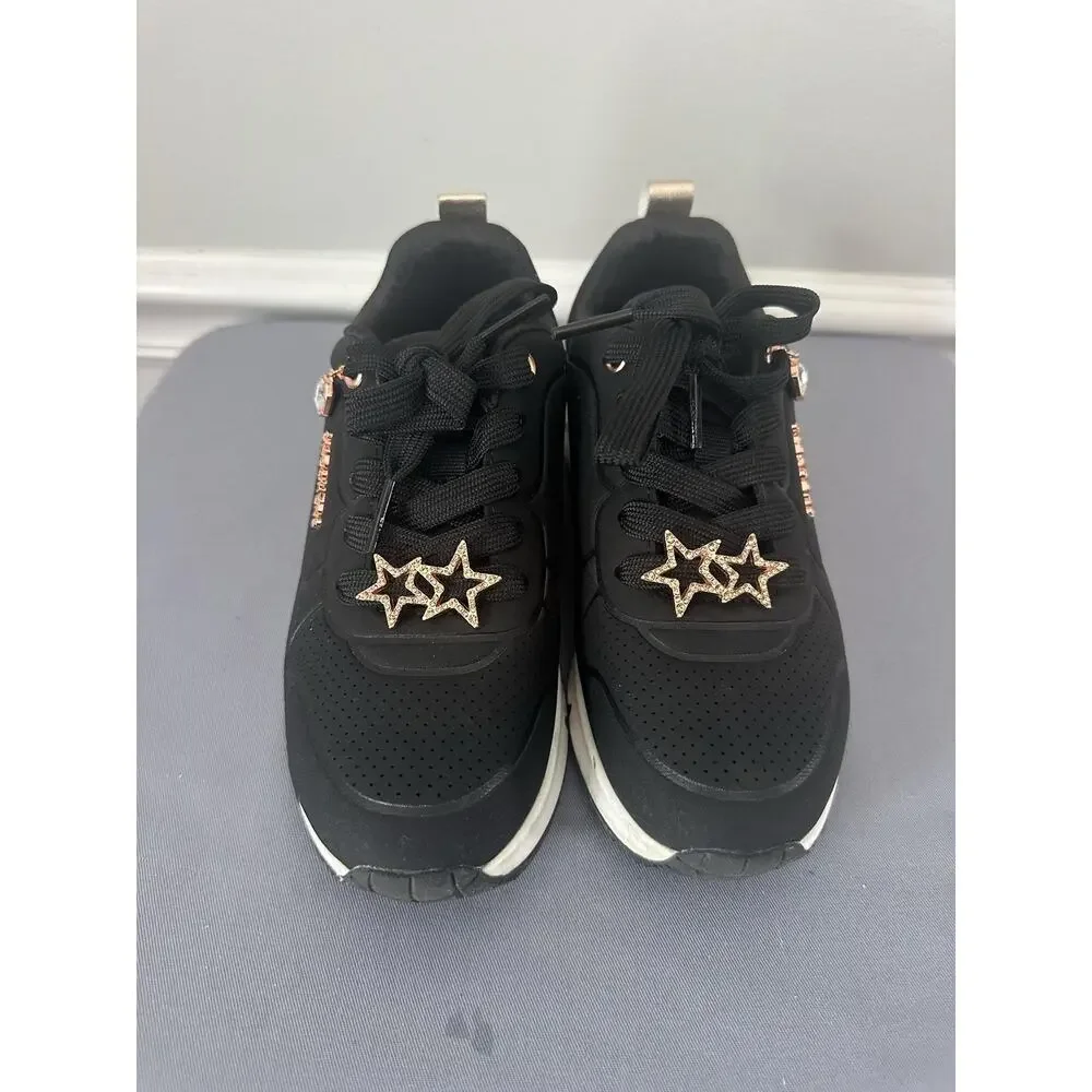 Skechers Memory Foam Shoes Girls Size 1 Black Rhinestone Star Sneakers 310562L